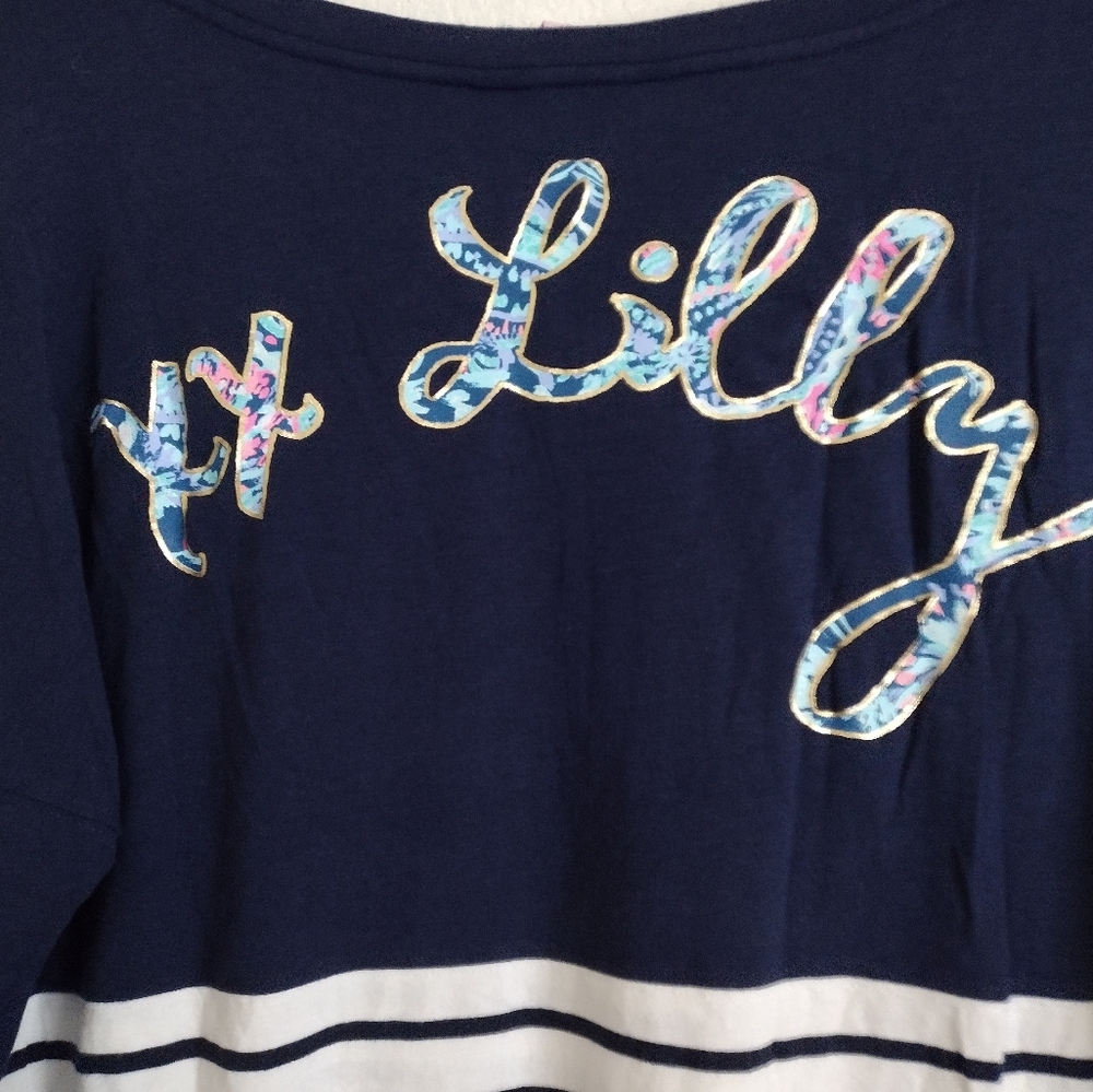 Lilly Pulitzer navy striped lobster tropical top pima cotton blend size Small - Picture 9 of 12